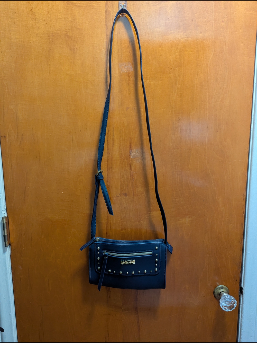 Reaction Kenneth Cole Black Crossbody Bag with Gold Stud Accents